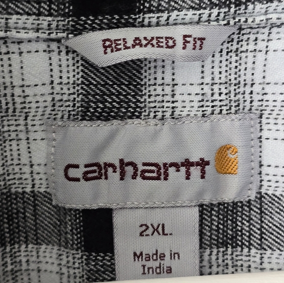 Carhartt Button Down Shirt Mens 2XL Relaxed Fit Black Plaid Long Sleeve - Picture 3 of 4